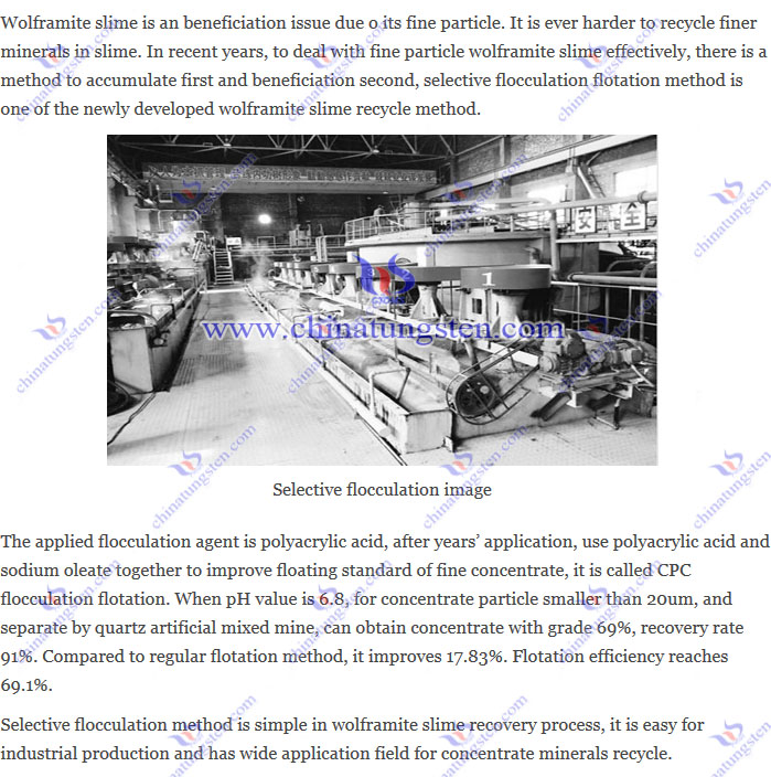 wolframite slime recovery – selective flocculation flotation method image