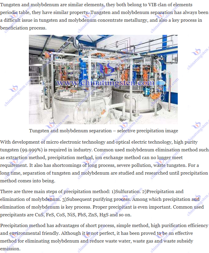 Tungsten and molybdenum separation – selective precipitation image