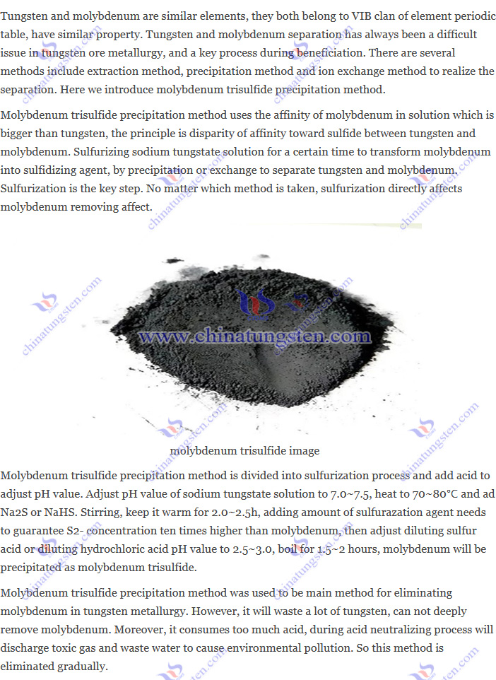 tungsten and molybdenum separation – molybdenum trisulfide precipitation method image