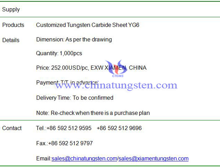 customized tungsten carbide sheet price image