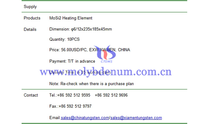 MoSi2 heating element price picture