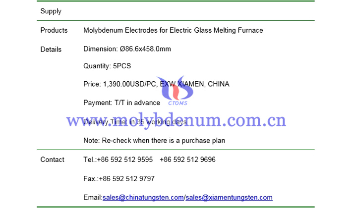 molybdenum electrode price picture