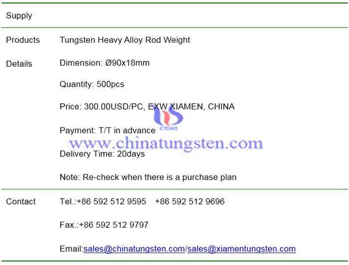 tungsten heavy alloy rod weight price image