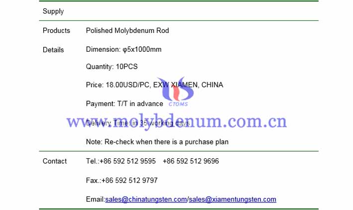 polished molybdenum rod price picture