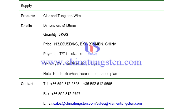 cleaned tungsten wire price picture