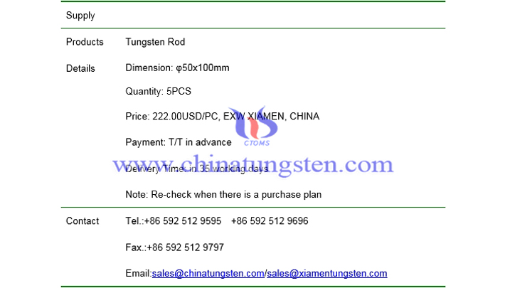 tungsten rod price picture